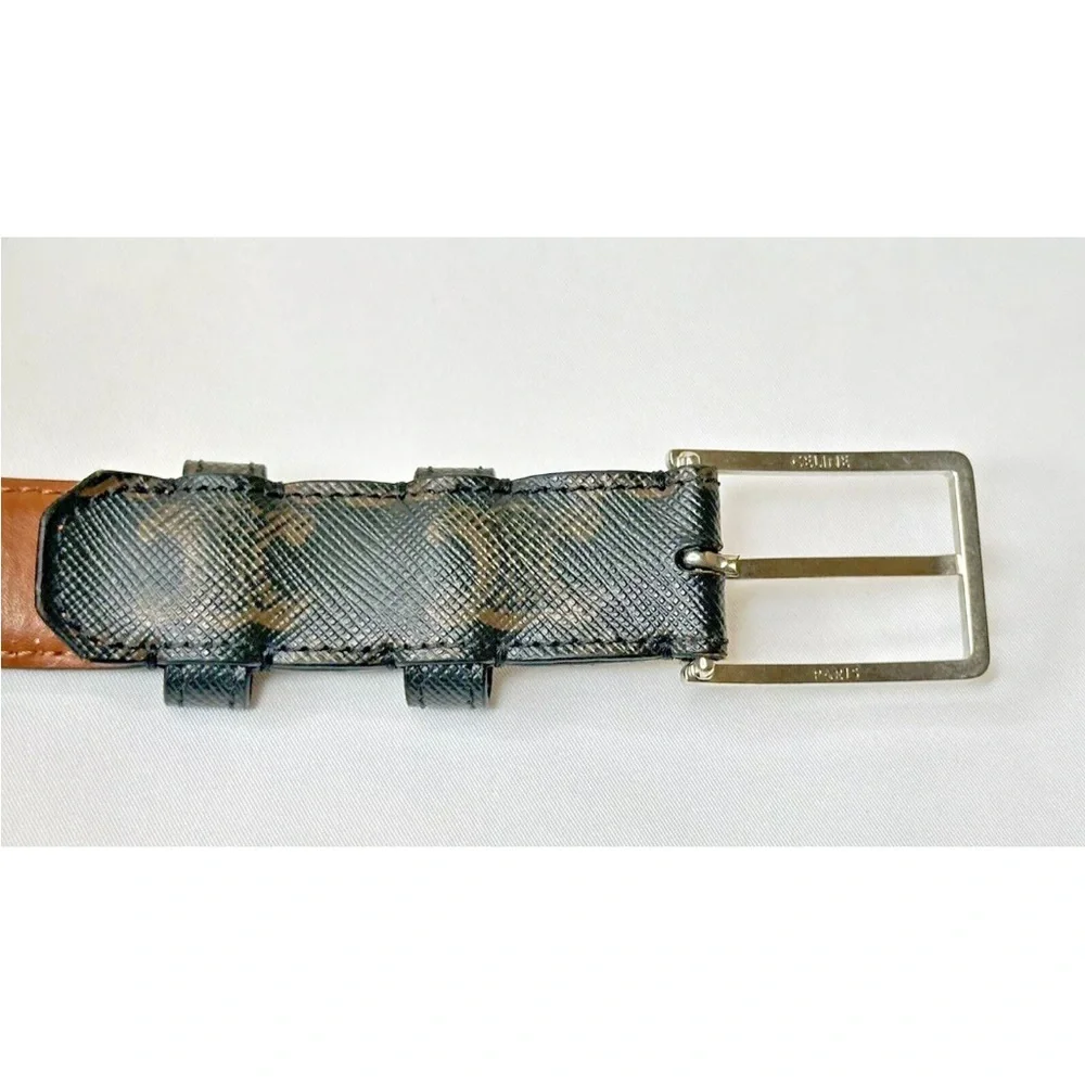 Celine Brown Buckle Belt Triomphe Coated Canvas Medium 80 W/ Dust Bag & Box - Picture 5 of 12